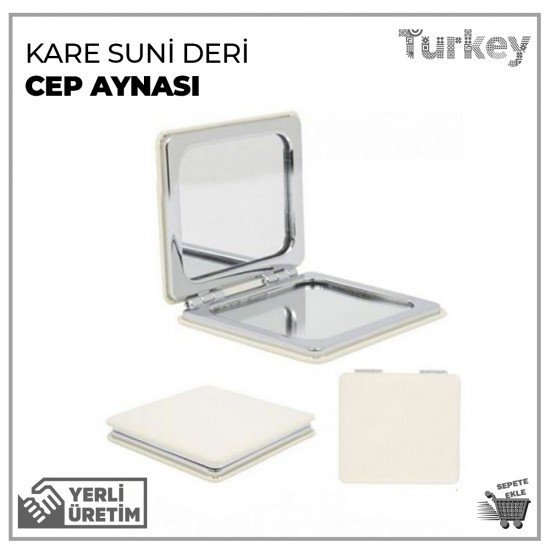 Kare Suni Deri Cep Aynası